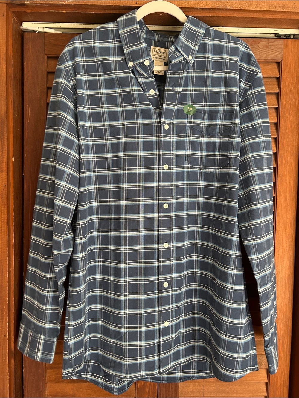 L.L. Bean Men's Navy and Light Blue Plaid Button-Down Shirt